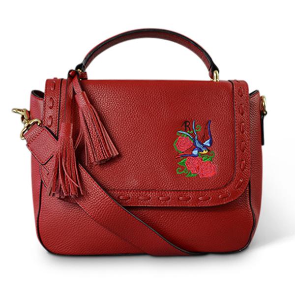 Value Pack YAMBA- Addison Road Embroidered Red Pebbled Leather Structured Crossbody Bag