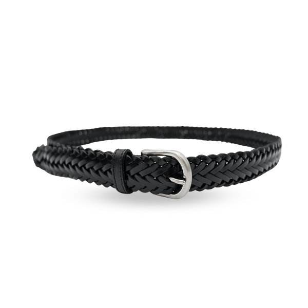 Value Pack ZAREH – Womens Black Plaited Leather Belt with Gunmetal Buckle